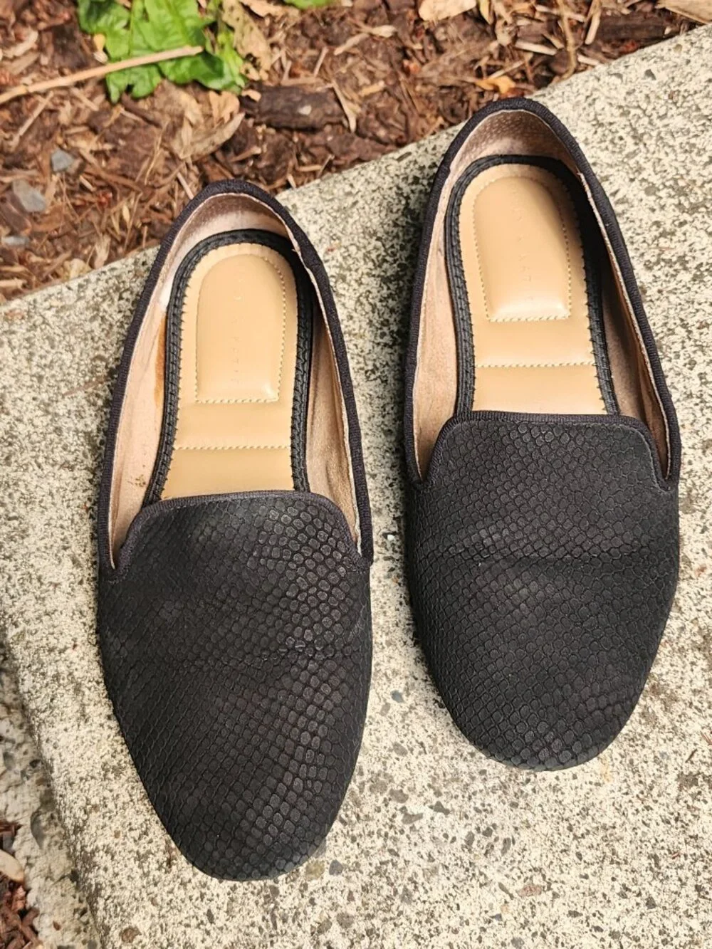 Kelly & Katie Peyton size 8 Black suede flats, faux 🐍 🐍